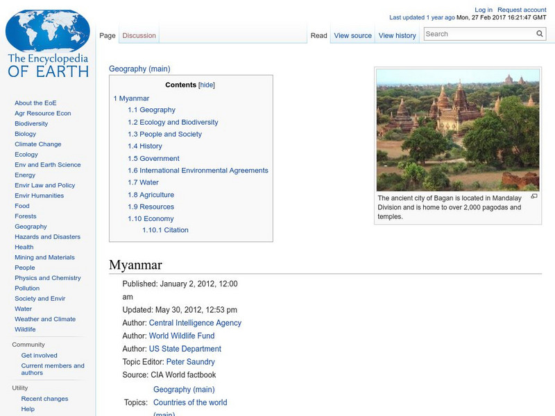 Encyclopedia of Earth: Myanmar (Burma) Handout Encyclopedia of Earth: Myanmar (Burma) Handout