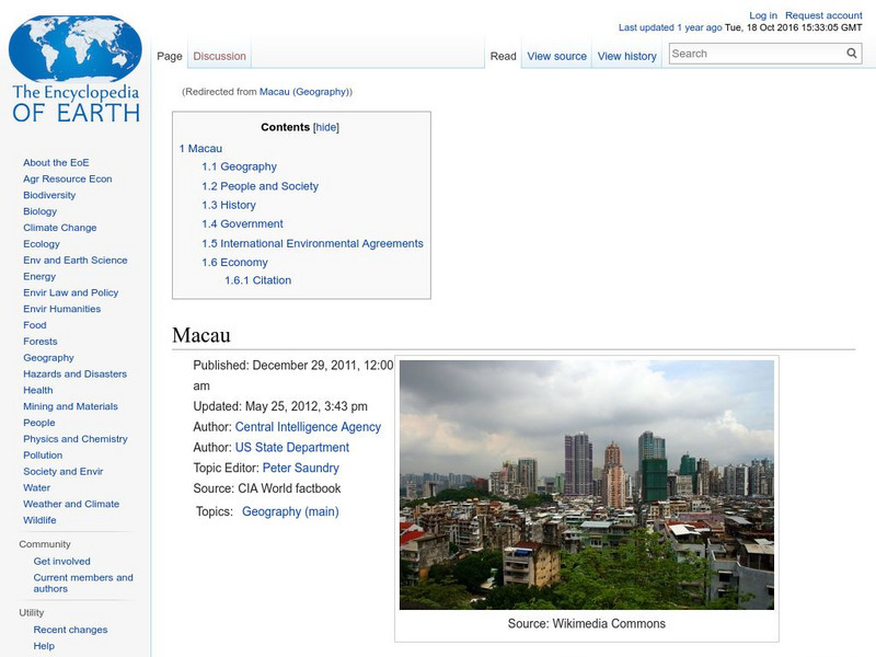 Encyclopedia of Earth: Macau (China) Handout Encyclopedia of Earth: Macau (China) Handout