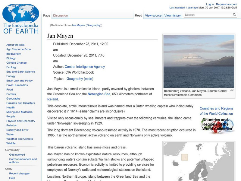 Encyclopedia of Earth: Jan Mayen (Norway) Handout Encyclopedia of Earth: Jan Mayen (Norway) Handout
