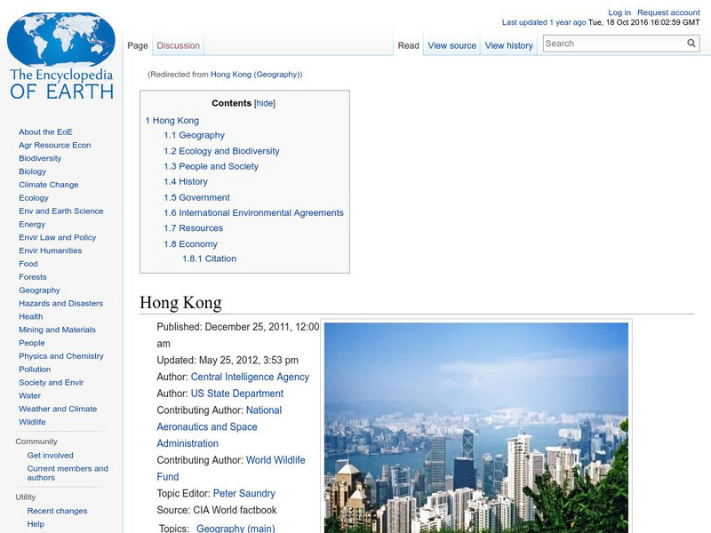 Encyclopedia of Earth: Hong Kong (China) Handout
