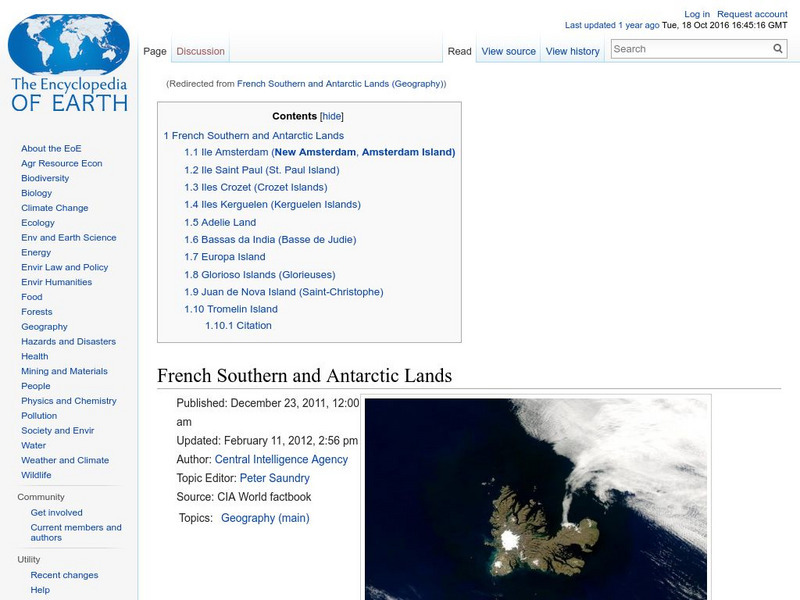 Encyclopedia of Earth: French Southern and Antarctic Lands (France) Handout Encyclopedia of Earth: French Southern and Antarctic Lands (France) Handout
