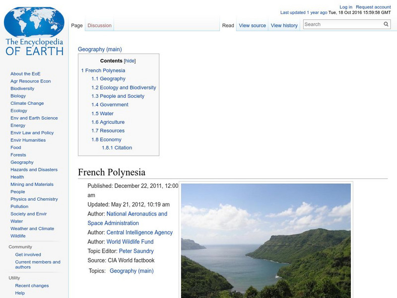 Encyclopedia of Earth: French Polynesia (France) Handout Encyclopedia of Earth: French Polynesia (France) Handout