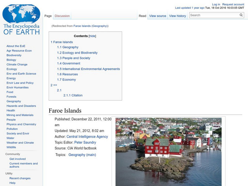 Encyclopedia of Earth: Faroe Islands (Denmark) Handout