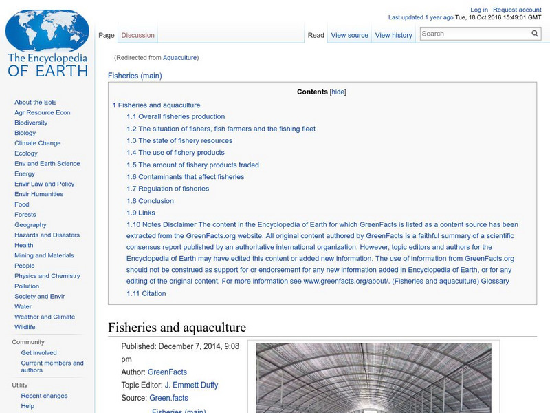 Encyclopedia of Earth: What Is Aquaculture? Handout