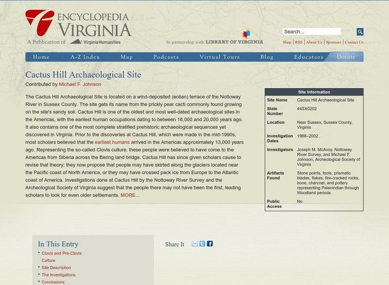 Encyclopedia Virginia: Clovis and Pre Clovis Culture Handout Encyclopedia Virginia: Clovis and Pre Clovis Culture Handout