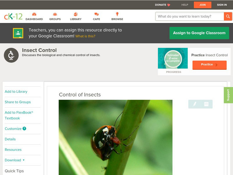 Ck 12: Life Science: Control of Insects Unit Plan