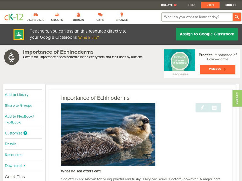 Ck 12: Life Science: Importance of Echinoderms Unit Plan Ck 12: Life Science: Importance of Echinoderms Unit Plan