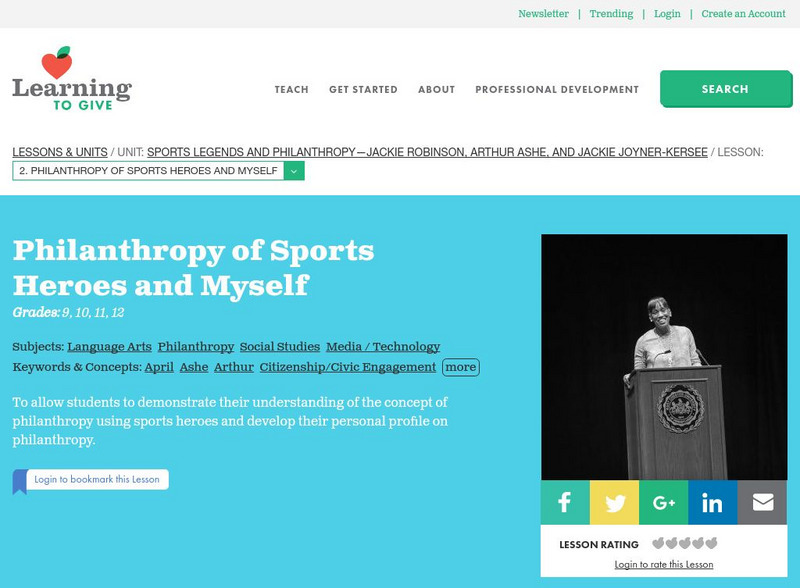 Learning to Give: Lesson 2: Philanthropy of Sports Heroes and Myself Lesson Plan Learning to Give: Lesson 2: Philanthropy of Sports Heroes and Myself Lesson Plan