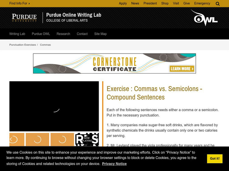 Purdue University Owl: Exercise: Comma vs. Semicolon: Compound Sentences Unknown Type Purdue University Owl: Exercise: Comma vs. Semicolon: Compound Sentences Unknown Type