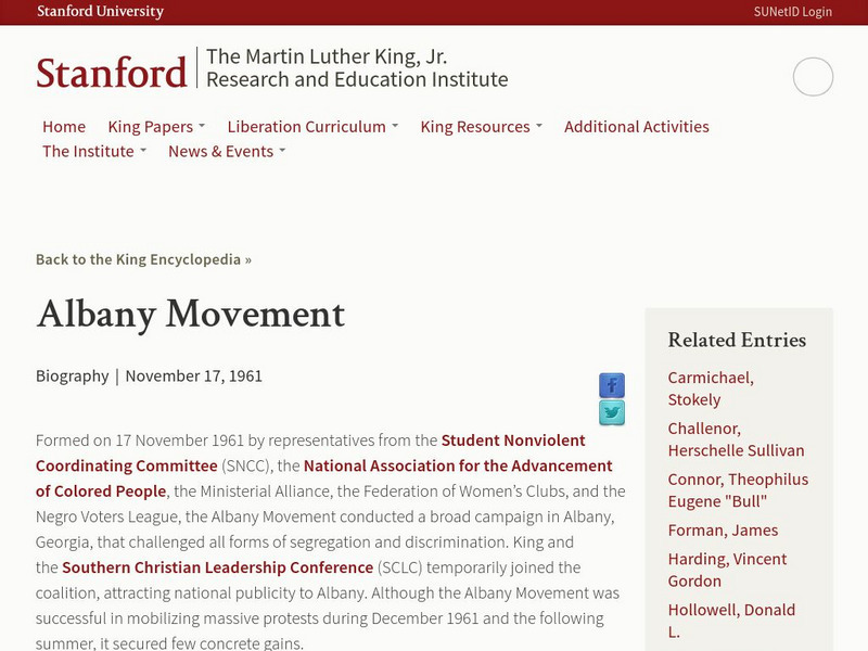 Mlk and the Global Freedom Struggle: Albany Movement Handout