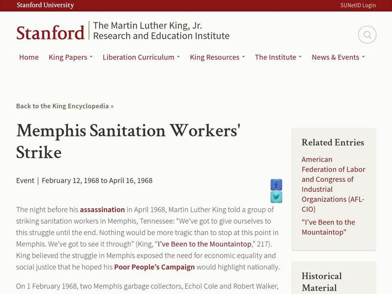 Stanford University: King Institute: Encyclopedia: Memphis Sanitation Strike Handout Stanford University: King Institute: Encyclopedia: Memphis Sanitation Strike Handout