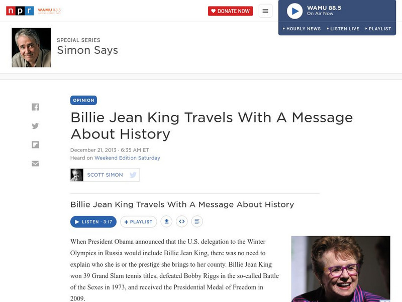 Npr: Billie Jean King Travels With a Message About History Website Npr: Billie Jean King Travels With a Message About History Website