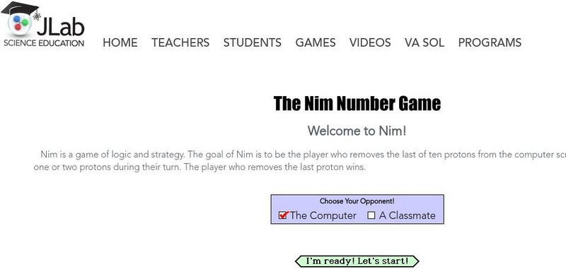 Jefferson Lab: The Nim Number Game Interactive Jefferson Lab: The Nim Number Game Interactive
