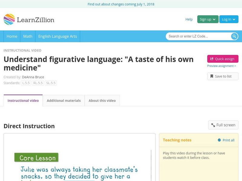 Learn Zillion: Understand Figurative Language: "A Taste of His Own Medicine" Instructional Video Learn Zillion: Understand Figurative Language: "A Taste of His Own Medicine" Instructional Video