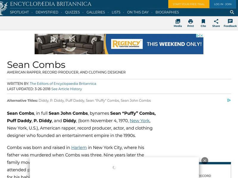 Encyclopedia Britannica: Sean Combs Handout Encyclopedia Britannica: Sean Combs Handout