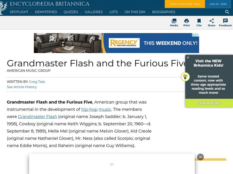 Encyclopedia Britannica: Grandmaster Flash and the Furious Five Handout Encyclopedia Britannica: Grandmaster Flash and the Furious Five Handout