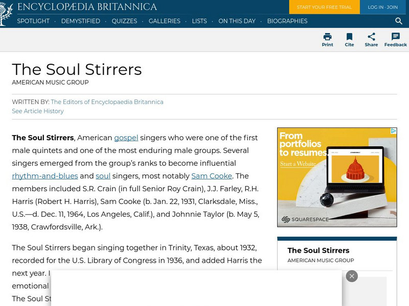 Encyclopedia Britannica: The Soul Stirrers Handout Encyclopedia Britannica: The Soul Stirrers Handout