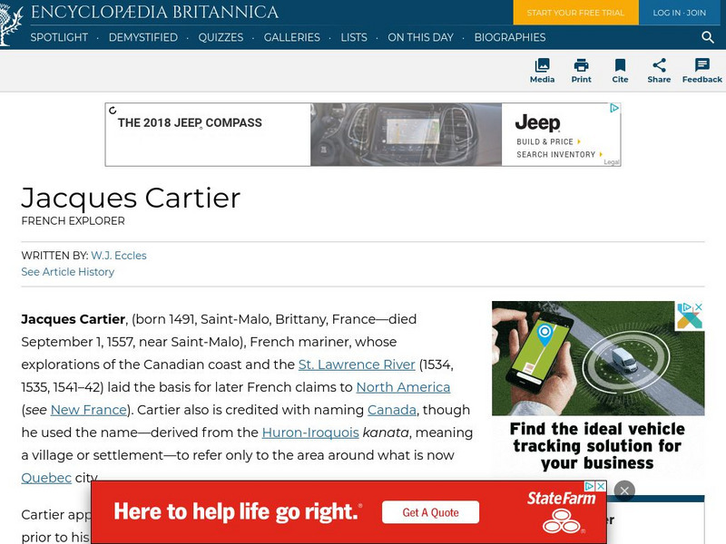 Encyclopedia Britannica: Jacques Cartier Handout Encyclopedia Britannica: Jacques Cartier Handout