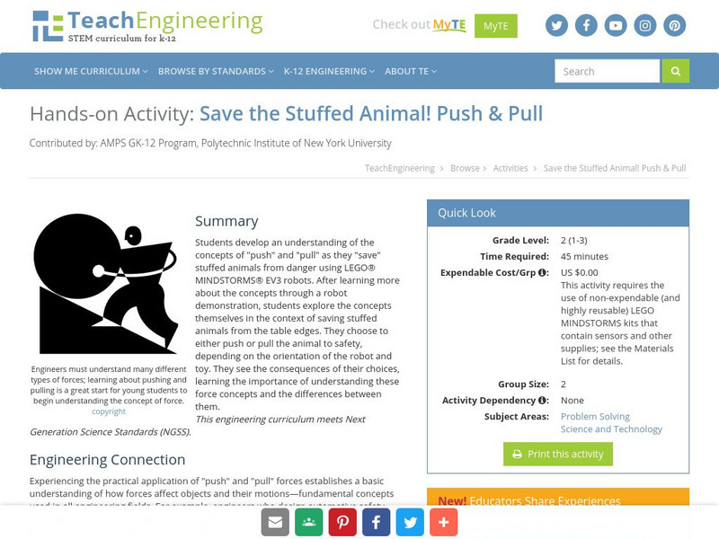 Teach Engineering: Save the Stuffed Animal! Push & Pull Activity Teach Engineering: Save the Stuffed Animal! Push & Pull Activity