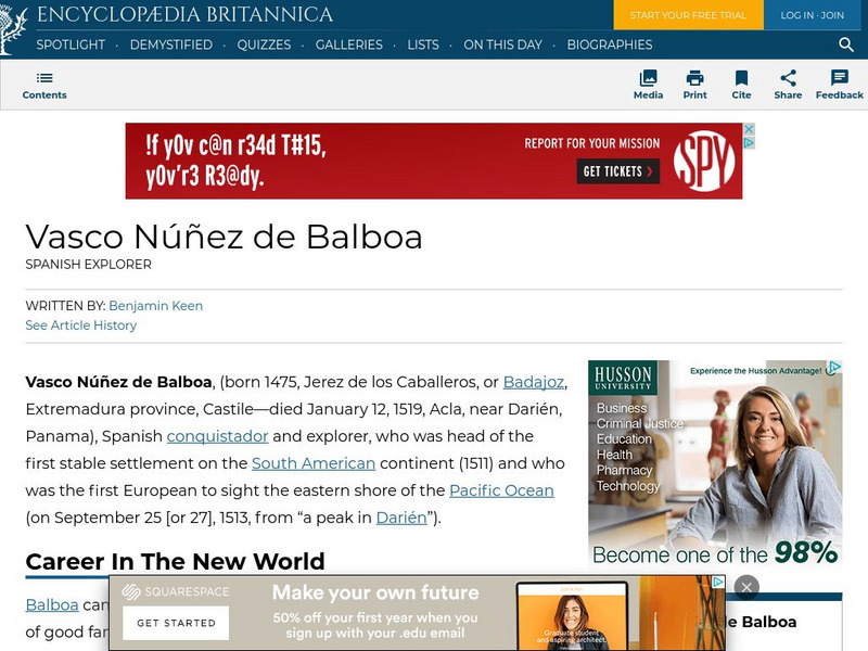 Encyclopedia Britannica: Vasco Nunez De Balboa Handout Encyclopedia Britannica: Vasco Nunez De Balboa Handout