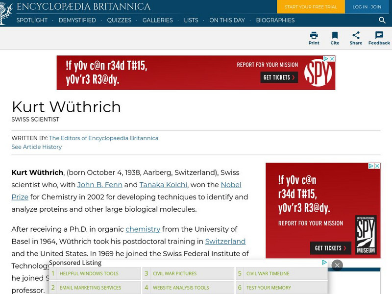 Encyclopedia Britannica: Kurt Wuthrich Handout