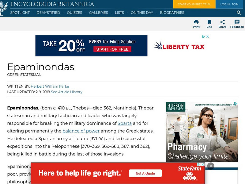 Encyclopedia Britannica: Epaminondas Handout Encyclopedia Britannica: Epaminondas Handout