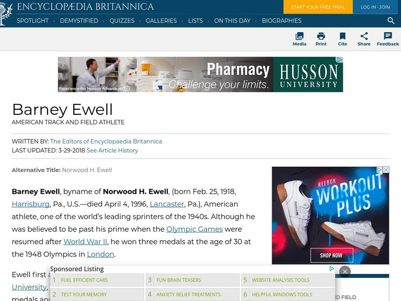 Encyclopedia Britannica: Barney Ewell Handout Encyclopedia Britannica: Barney Ewell Handout
