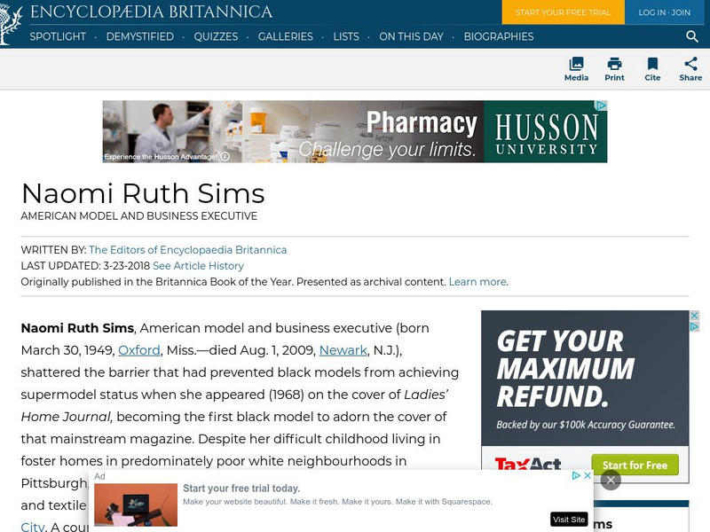 Encyclopedia Britannica: Naomi Ruth Sims Handout Encyclopedia Britannica: Naomi Ruth Sims Handout