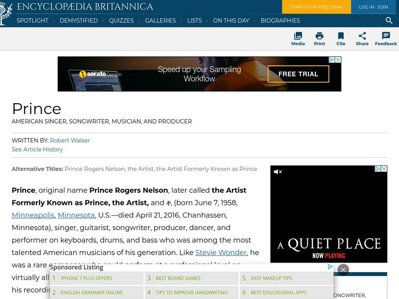 Encyclopedia Britannica: Prince Handout Encyclopedia Britannica: Prince Handout