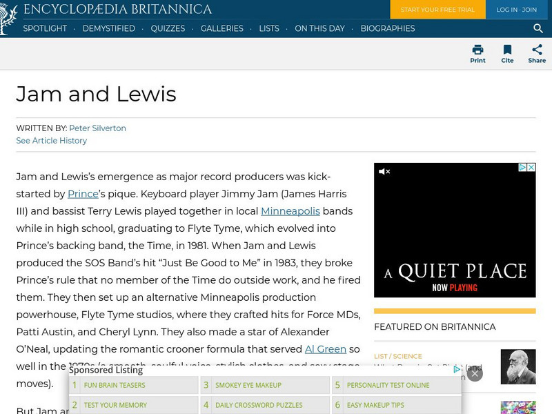 Encyclopedia Britannica: Jam and Lewis Handout Encyclopedia Britannica: Jam and Lewis Handout