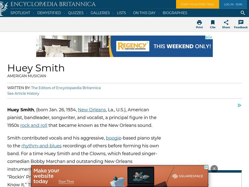 Encyclopedia Britannica: Huey Smith Handout Encyclopedia Britannica: Huey Smith Handout