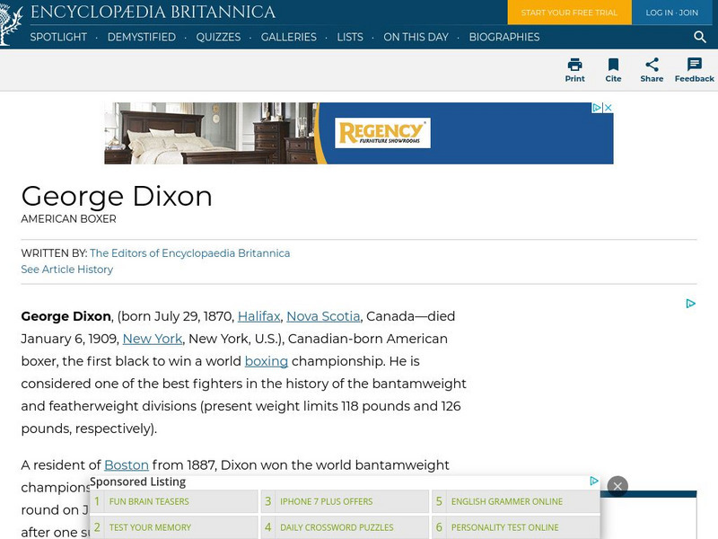 Encyclopedia Britannica: George Dixon Handout Encyclopedia Britannica: George Dixon Handout