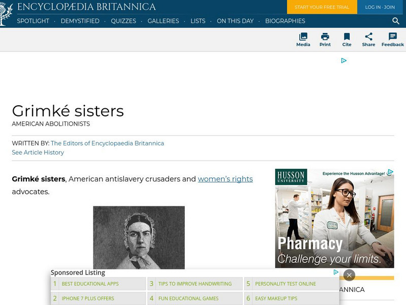 Encyclopedia Britannica: Grimke Sisters Handout Encyclopedia Britannica: Grimke Sisters Handout