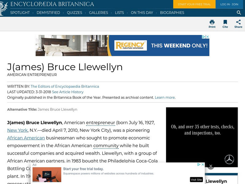 Encyclopedia Britannica: J(ames) Bruce Llewellyn Handout Encyclopedia Britannica: J(ames) Bruce Llewellyn Handout