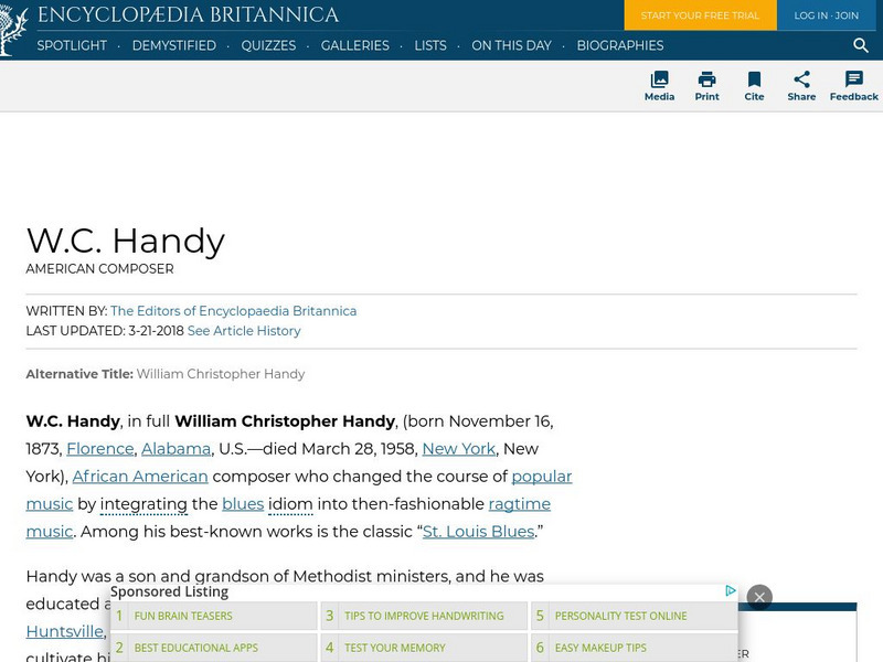 Encyclopedia Britannica: w.c. Handy Handout