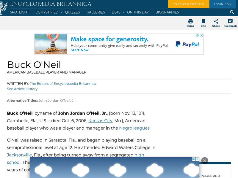 Encyclopedia Britannica: Buck O'neil Handout Encyclopedia Britannica: Buck O'neil Handout