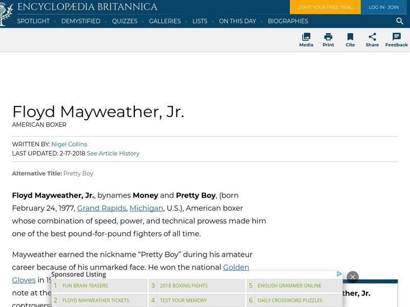 Encyclopedia Britannica: Floyd Mayweather, Jr. Handout Encyclopedia Britannica: Floyd Mayweather, Jr. Handout