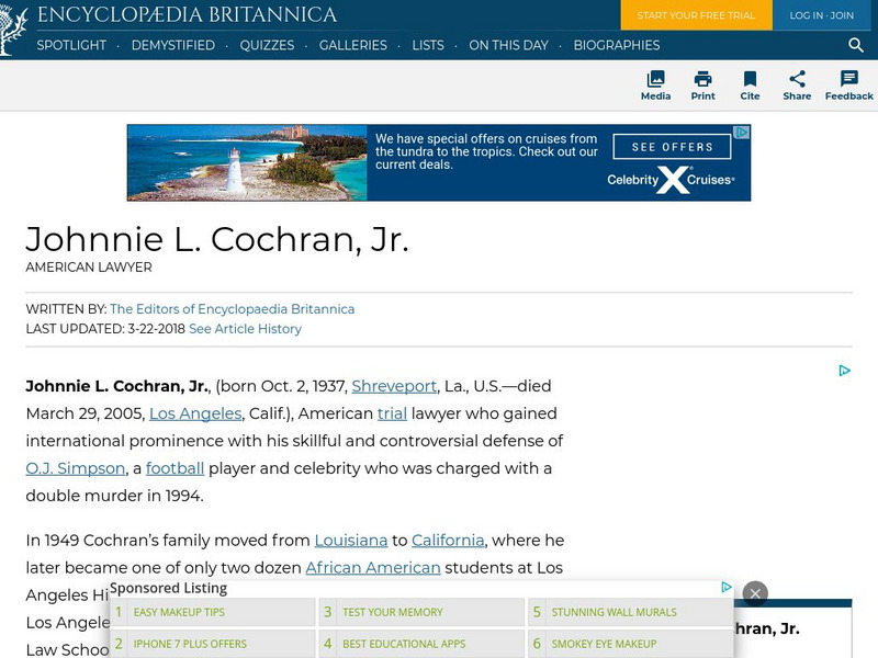 Encyclopedia Britannica: Johnnie L. Cochran, Jr. Handout Encyclopedia Britannica: Johnnie L. Cochran, Jr. Handout