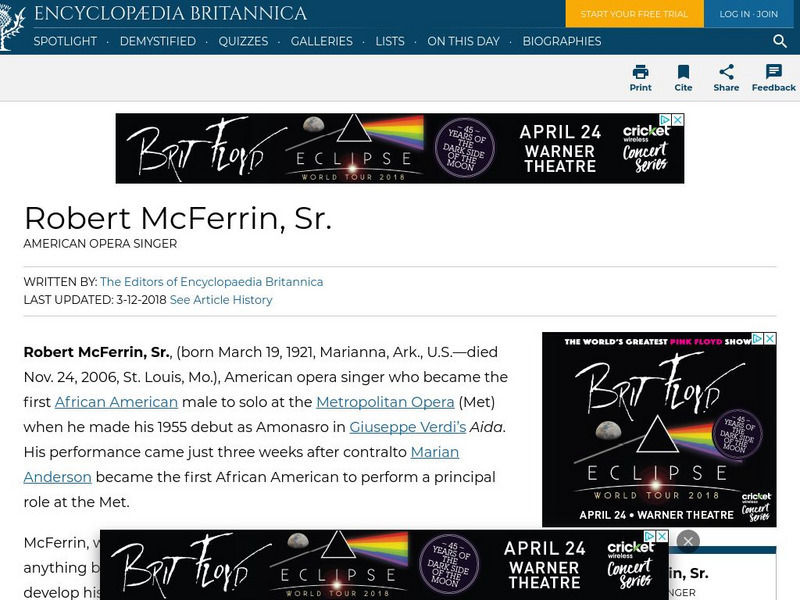 Encyclopedia Britannica: Robert Mc Ferrin, Sr. Handout Encyclopedia Britannica: Robert Mc Ferrin, Sr. Handout