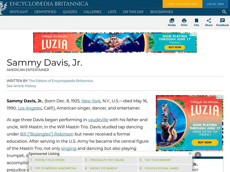 Encyclopedia Britannica: Sammy Davis, Jr. Handout