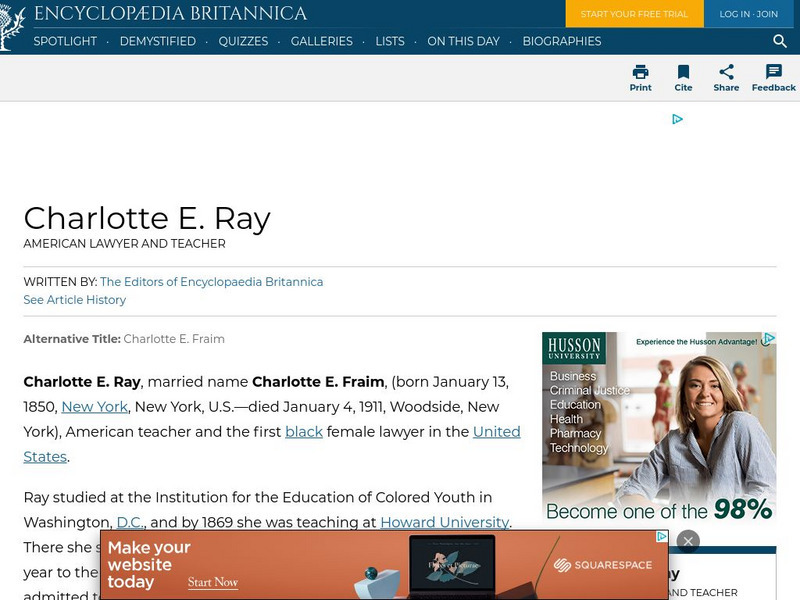 Encyclopedia Britannica: Charlotte E. Ray Handout Encyclopedia Britannica: Charlotte E. Ray Handout