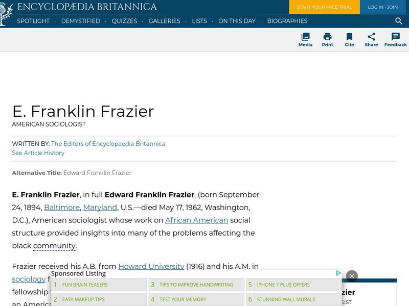 Encyclopedia Britannica: E. Franklin Frazier Handout Encyclopedia Britannica: E. Franklin Frazier Handout