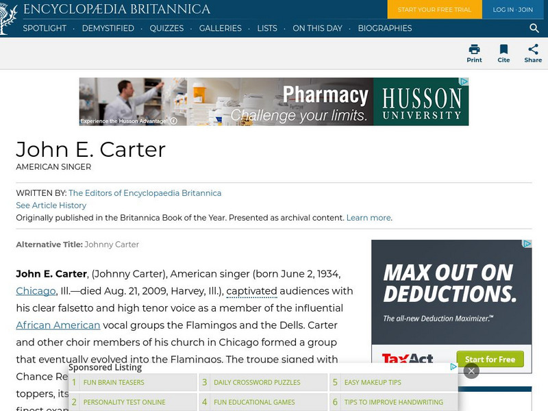 Encyclopedia Britannica: John E. Carter Handout Encyclopedia Britannica: John E. Carter Handout