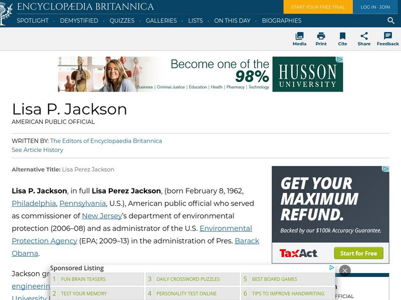 Encyclopedia Britannica: Lisa P. Jackson Handout Encyclopedia Britannica: Lisa P. Jackson Handout