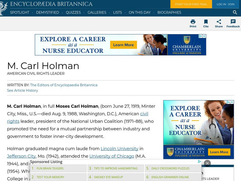 Encyclopedia Britannica: M. Carl Holman Handout