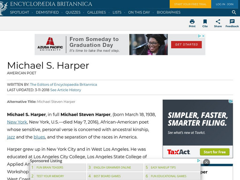 Encyclopedia Britannica: Michael S. Harper Handout Encyclopedia Britannica: Michael S. Harper Handout
