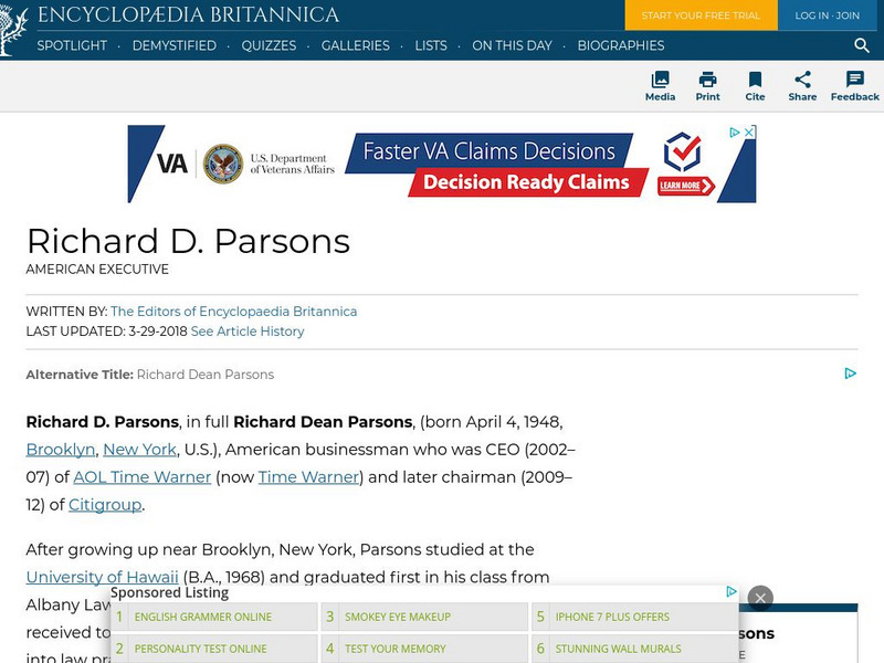 Encyclopedia Britannica: Richard D. Parsons Handout Encyclopedia Britannica: Richard D. Parsons Handout