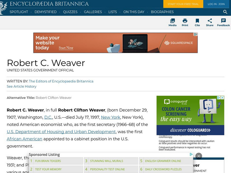 Encyclopedia Britannica: Robert C. Weaver Handout Encyclopedia Britannica: Robert C. Weaver Handout