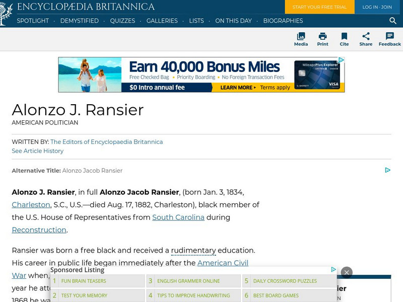 Encyclopedia Britannica: Alonzo J. Ransier Handout Encyclopedia Britannica: Alonzo J. Ransier Handout