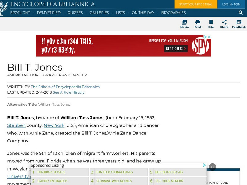 Encyclopedia Britannica: Bill T. Jones Handout Encyclopedia Britannica: Bill T. Jones Handout